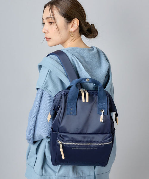 anello backpack mini high density Mokucho poly cap S AT-B2264 NV Navy Signature backpack model with hinge clasp opening Small Backpack Anello Official Site